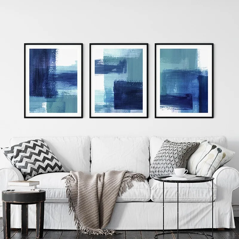 Teal e blu Navy pennellate pennellate opere d'arte astratte poster stampa su tela pittura moderna immagine di arte della parete per la decorazione del soggiorno - immagine 4