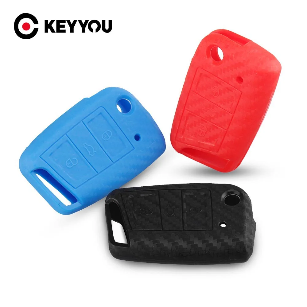 KEYYOU 3 Button Silicone Key Fob Cover Case For VW Polo 2016 Golf 7 MK7