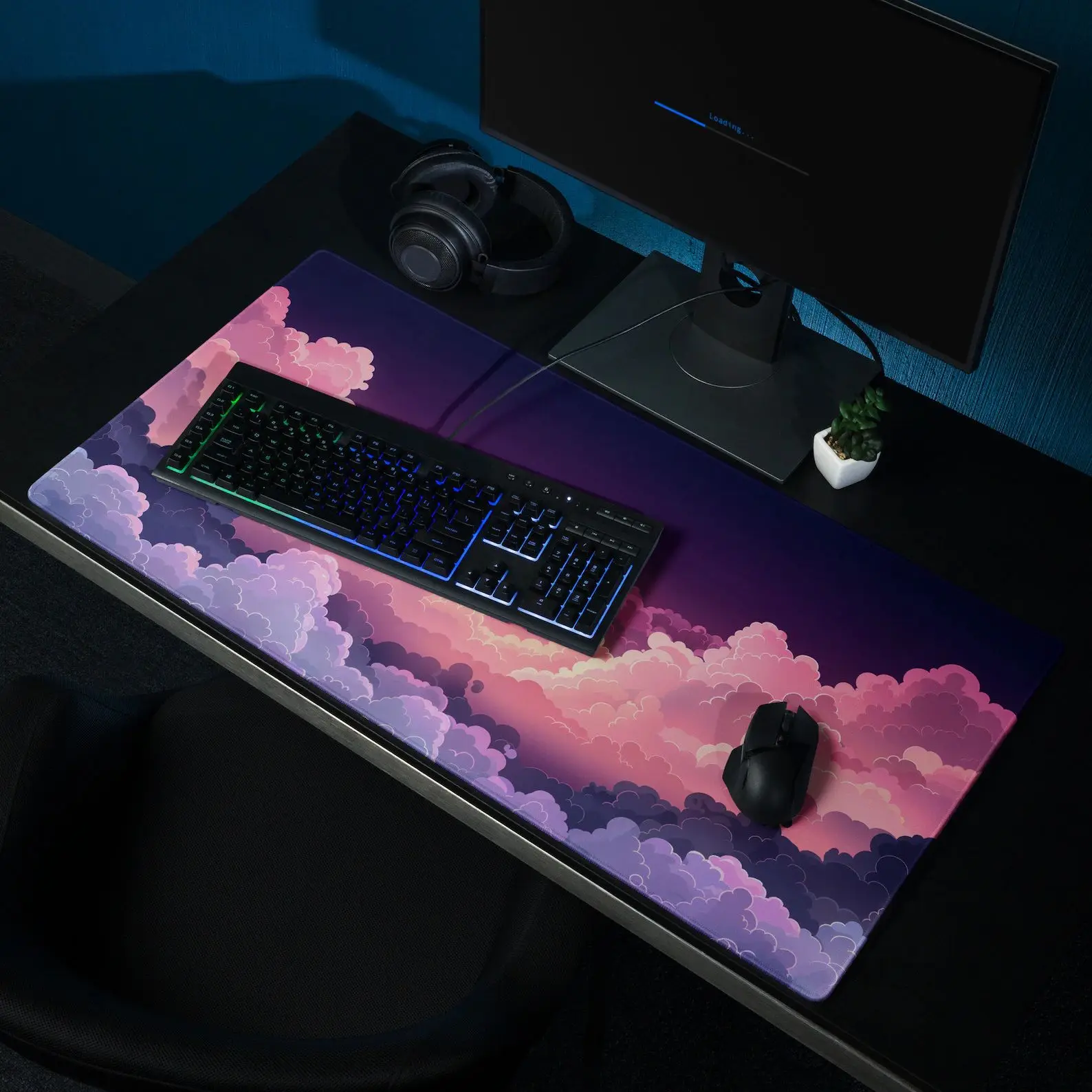 Whimsical Kawaii Pastel Pink and Purple Cloud Desk Mat