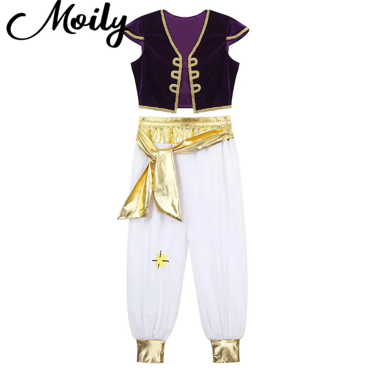 

Kids Boys Arabian Prince Costume Outfit Cap Sleeves Vest Waistcoat with Pants Set for Children Halloween Dress Up Cosplay Party