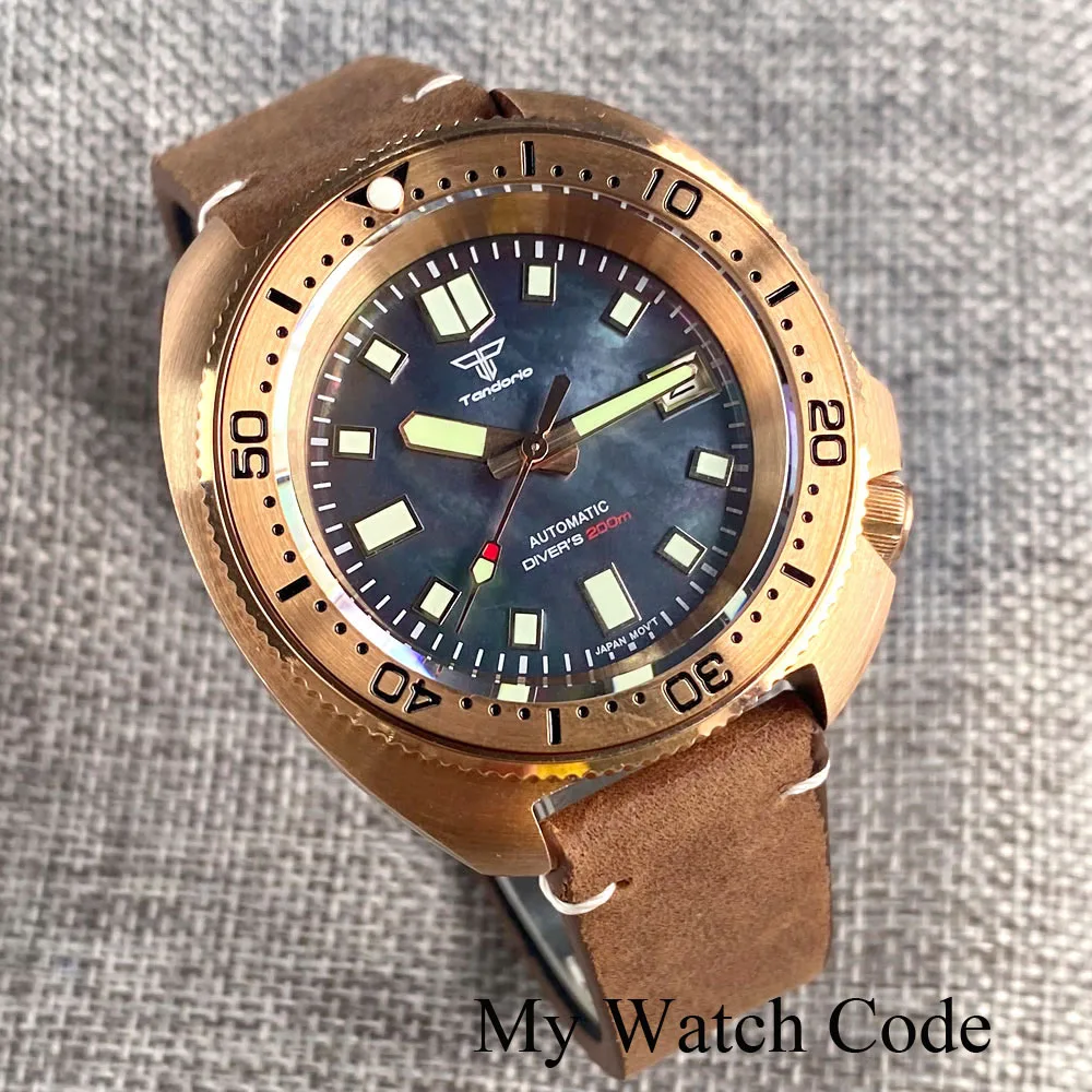 Real Bronze Turtle Dive Mechanical Watch NH35 Movement Sunburst Green Dial Waterproof Wristwatch Reloj Hombre Green Lume 3