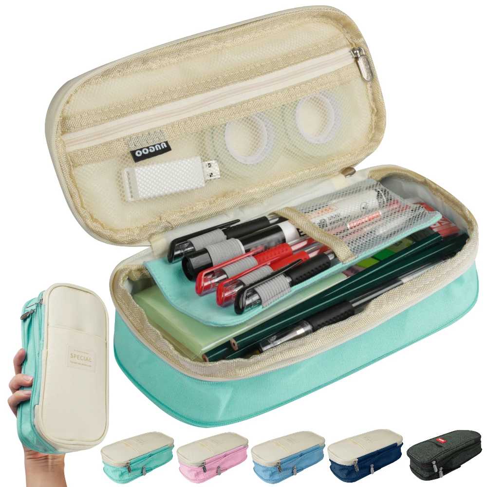 Estuche Escolar Grande 4 Compartimentos | Bolsa Lápiz Expandible Capacidad 22x9,5x10cm | Multiusos Para Niños Y Adultos Rosa