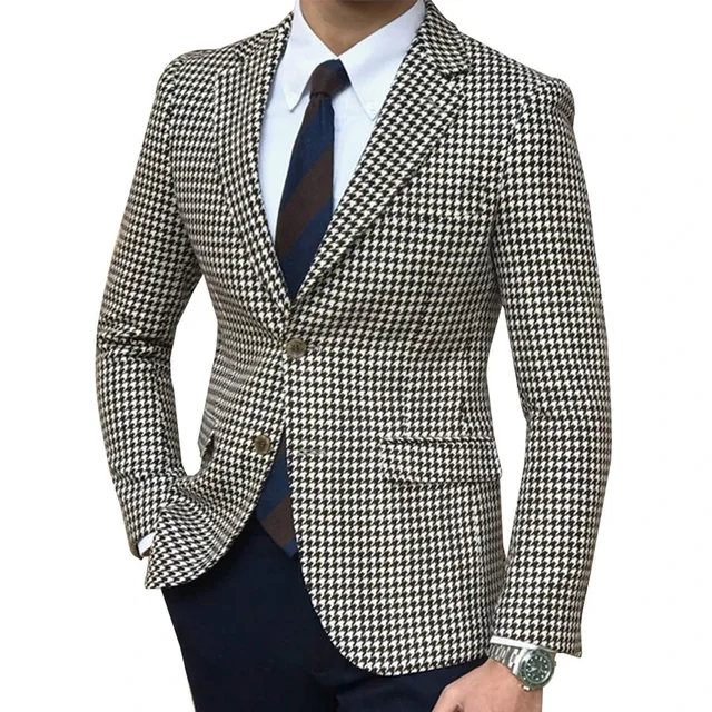 Houndstooth Plaid Casual Blazer for Men One Piece Suit Jacket with 2 Side Slit Slim Fit Male Coat Fashion 2024 In Stock - Image 5