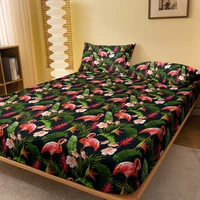1pcs Flamingo Banana Pattern Brushed Fitted Sheet, Printed Bed Cover For Bedroom,Bedding (Excluding Pillowcases) 1