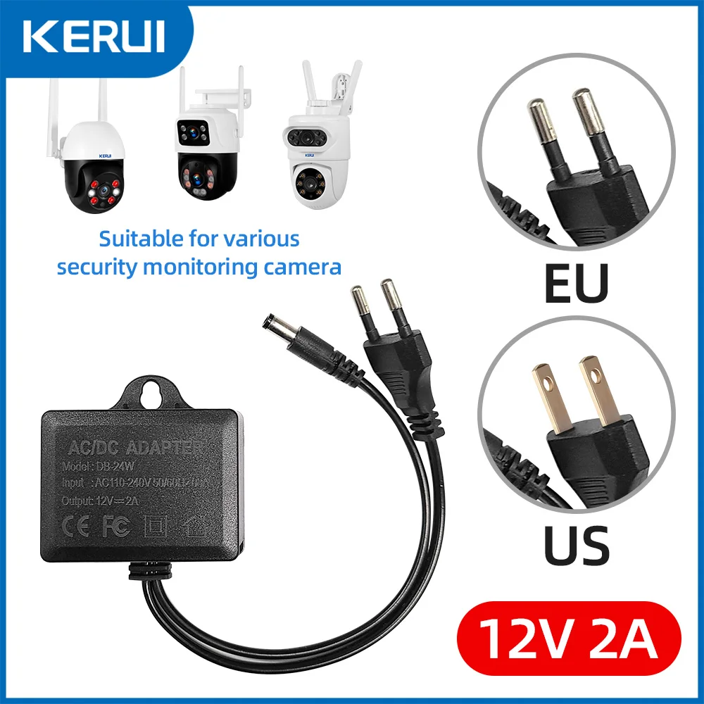 Adaptador de alimentação para câmera CCTV AC/DC 12V 2A Fonte de alimentação externa à prova d'água Adaptador de tomada UE EUA Carregador para câmera CCTV
