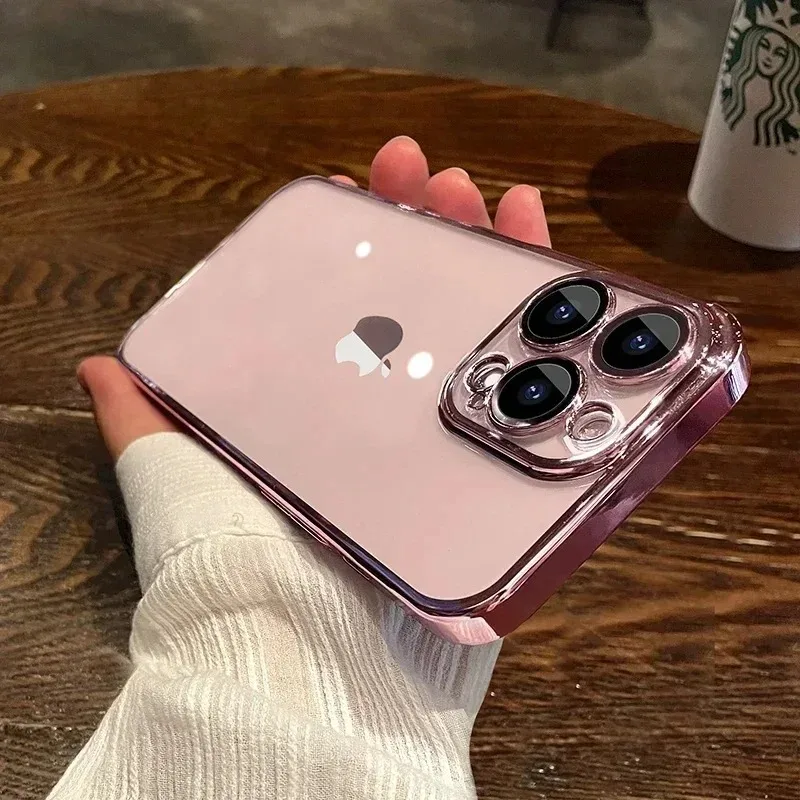 Luxury Plating Clear Phone Case with Full Lens Protector and Silicone Cover