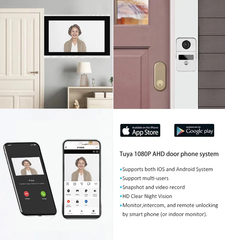 4 Wire Digital Video Intercom System 7 / 10.1 Inch Wireless WIFI Monitor 1080P D