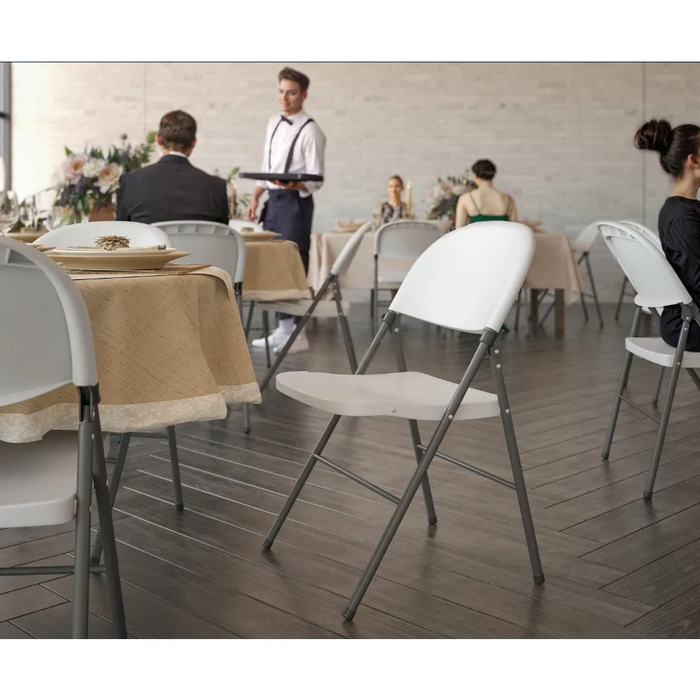 

Folding chair, 2-piece commercial furniture set, 330 pound capacity white plastic folding chair, charcoal frame conference chair