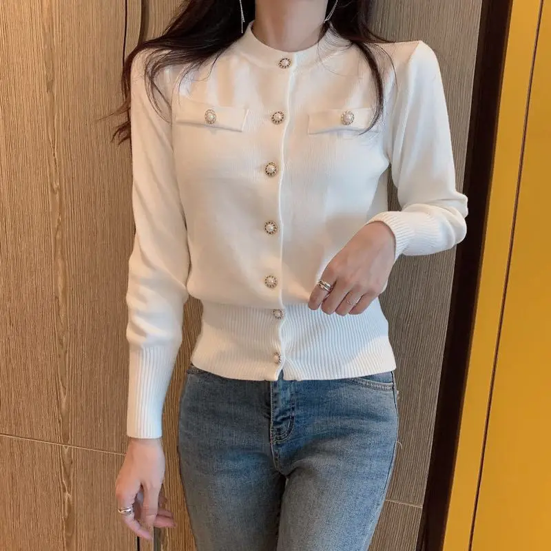 Autumn and Winter New Women's Clothing Elegant Slim-fit O Neck Lady's Cardigan Sweater Fashion Casual Long-sleeved Knitwear Top