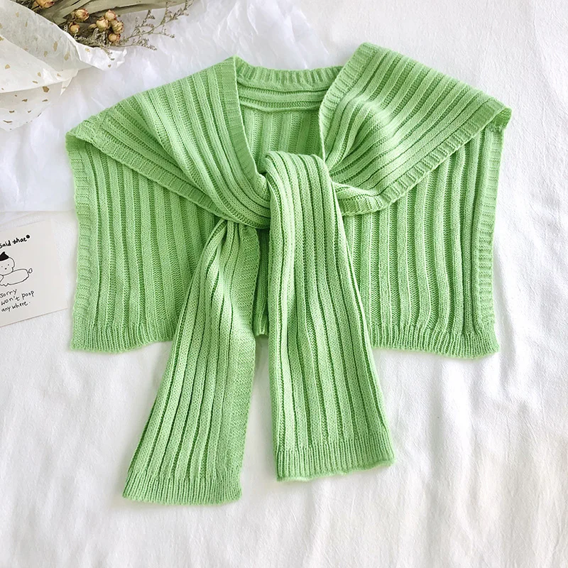 

Autumn Korean Knit Warm Shawl Winter Female Blouse Shoulders Fake Collar Cape Knotted Scarf Stripe Neck Guard Scarve For Women