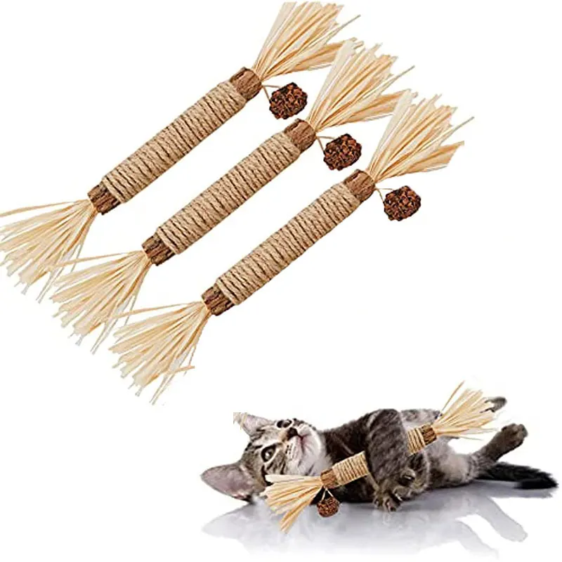 3pcs Cat Toys Silvervine Chew Stick,Kitten Treat Catnip Toy Kitty Natural Stuff with Catnip for Cleaning Teeth Indoor Dental