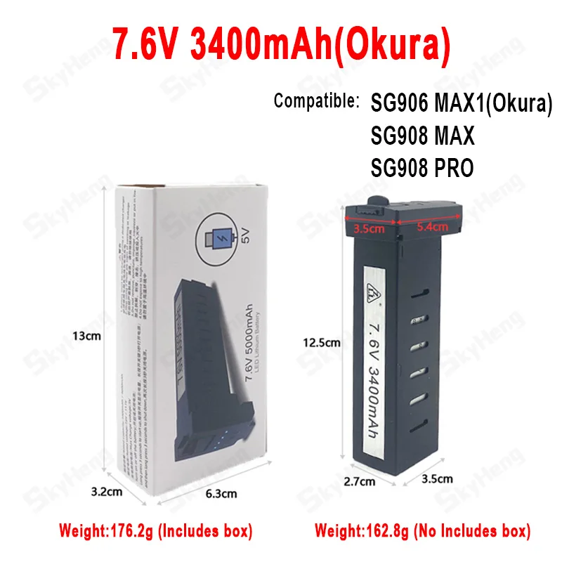 Zll Dron Sg906 Max2 Max1 Max Bateria Sg908 Pro Max Drone Bateria 7.6v 3400mah 5000mah Grande Capacidade Acessórios do Drone Sg906 - Image 3