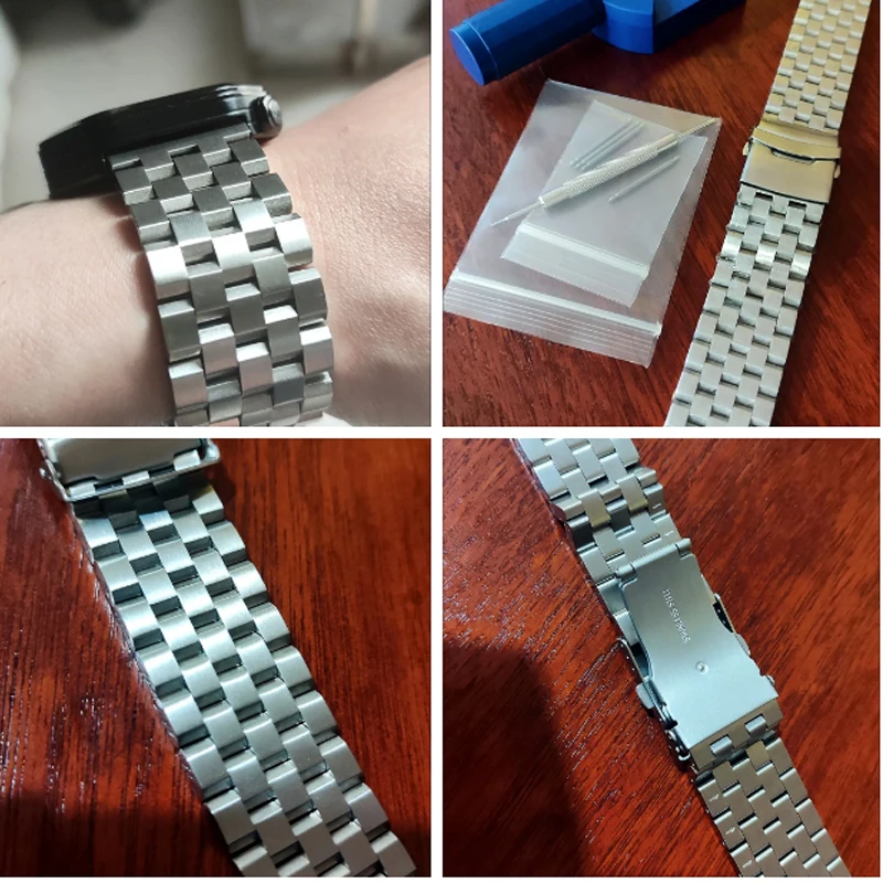 Brushed Stainless Steel Strap 18mm/20mm/22mm/24mm/26mm Replacement Bracelet with Double-Lock Deployment Clasp for HUAWEI Watch