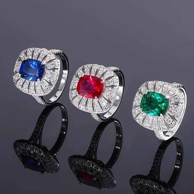 S925 Silver Treasure Fat Fang Engagement Ring Minimalist Ring Female Lead Stone 8 * 10 Jewelry Wedding Ring