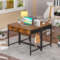 Computer Desk with 2 Fabric Drawers, 36 Inch Small Home Office Writing Desk, Vanity Desk with Hooks, Simple Study Desk 2