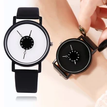 

Simple Black White Quartz Watches Couple Simple Dial Watch Ins Fashion Leather Strap Wristwatch Men Women Casual Creative Clock