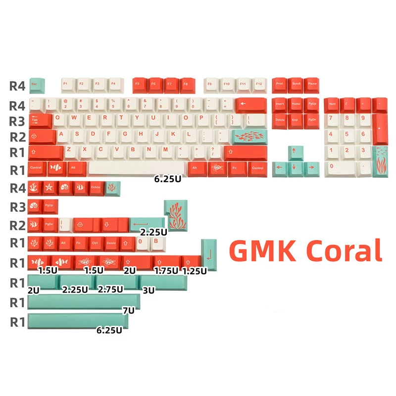 

140 Keys/set GMK Coral Keycaps PBT Dye Subbed Key Caps Cherry Profile Keycap For Keychron Q1 Q2 K2 65% 75% Anne GH60 GK64 Poker