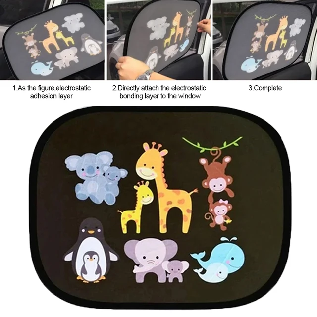 Universal 2Pcs Car Adsorption SunShade Cute Cartoon Side Window SunShade Cover Rear Auto Window Sunvisor Mesh For Children Adult 5