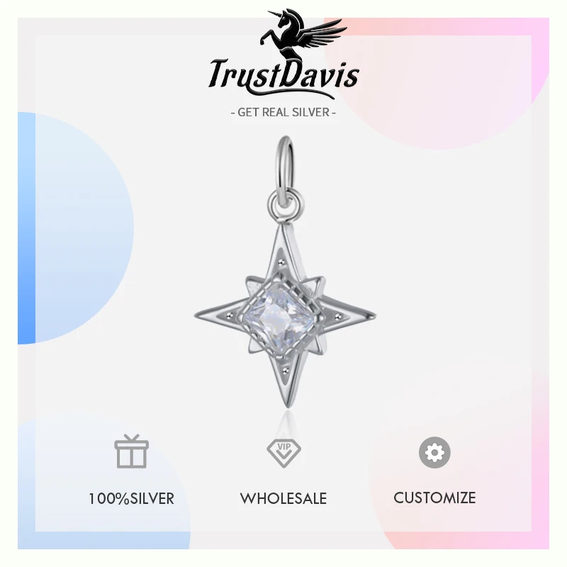 TrustDavis Real 925 Sterling Silver silver pendant silver necklace charms Personality Fashion Sweet Star CZ Charm Pendant Handmade DIY Accessories Fine Jewelry DZ409