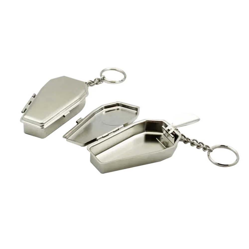 Mini Ashtray with Cigarette Rack Keychain Outdoor Portable Coffin Shaped Ashtray Cigarette Accessories