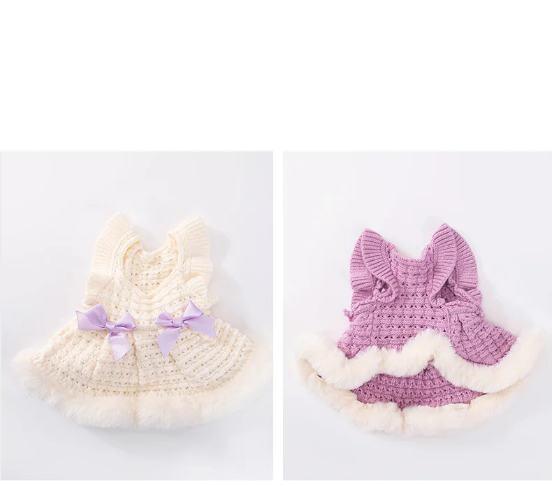 Dog Sweet Wool Dress - Purple And White Color