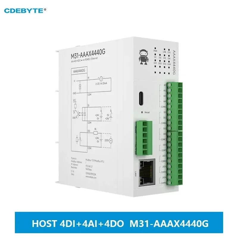 I O Network Modules 4DI + 4AI + 4DO Distributed Remote IO Module Analog Switch Acquisition CDEBYTE M31-AAAX4440G Host Module Free Splicing PNP NPN