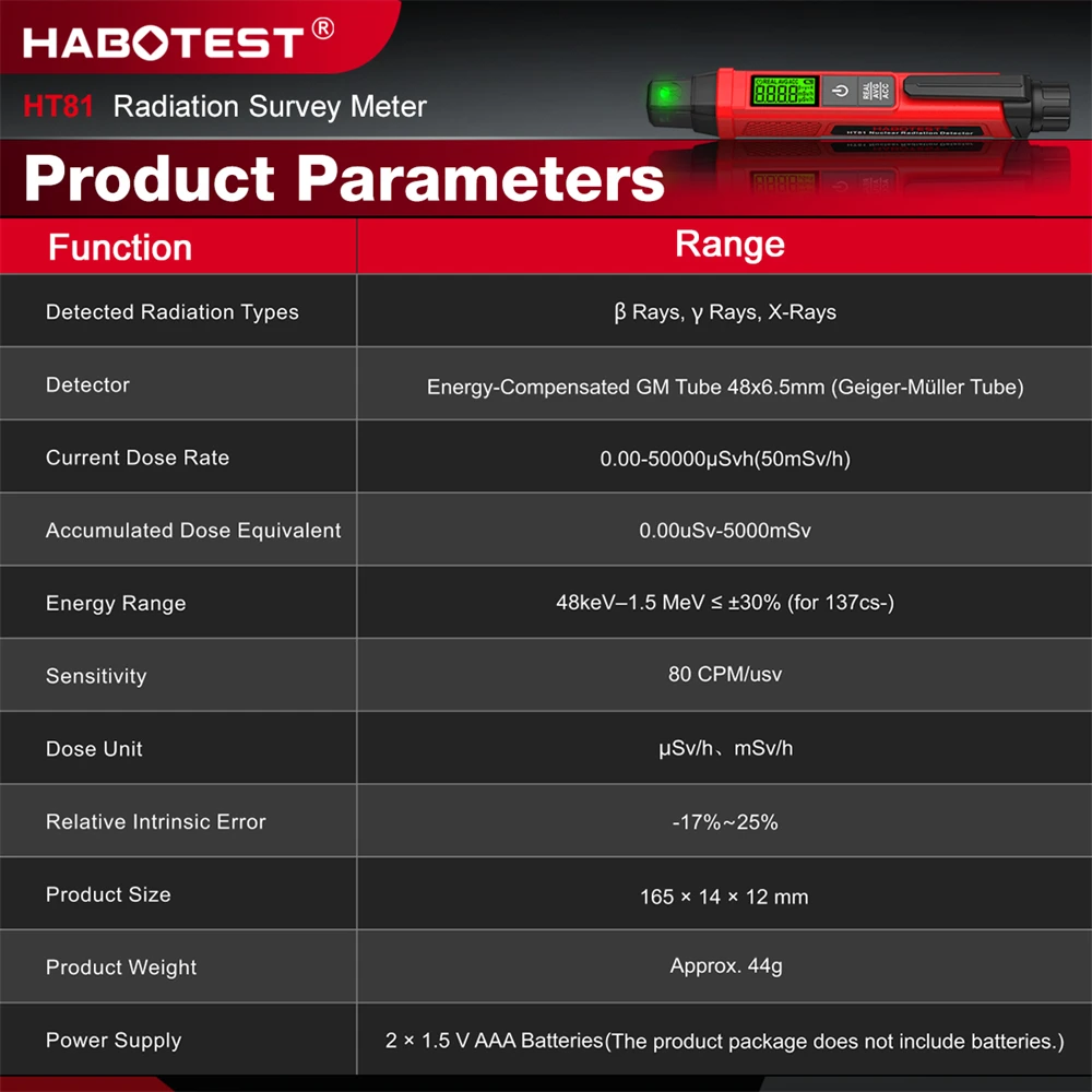 HABOTEST HT81 핵 방사선 감지기 가이거 계수기 선량계 디지털 알파 베타 감마선 측정기 uSv/h mSv/h 측정