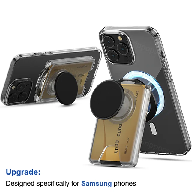 Cartera magnética mejorada Grippopso con agarre expandible para Samsung Galaxy S25/S24 Series para modelos iPhone 17/16/15/14/13/12