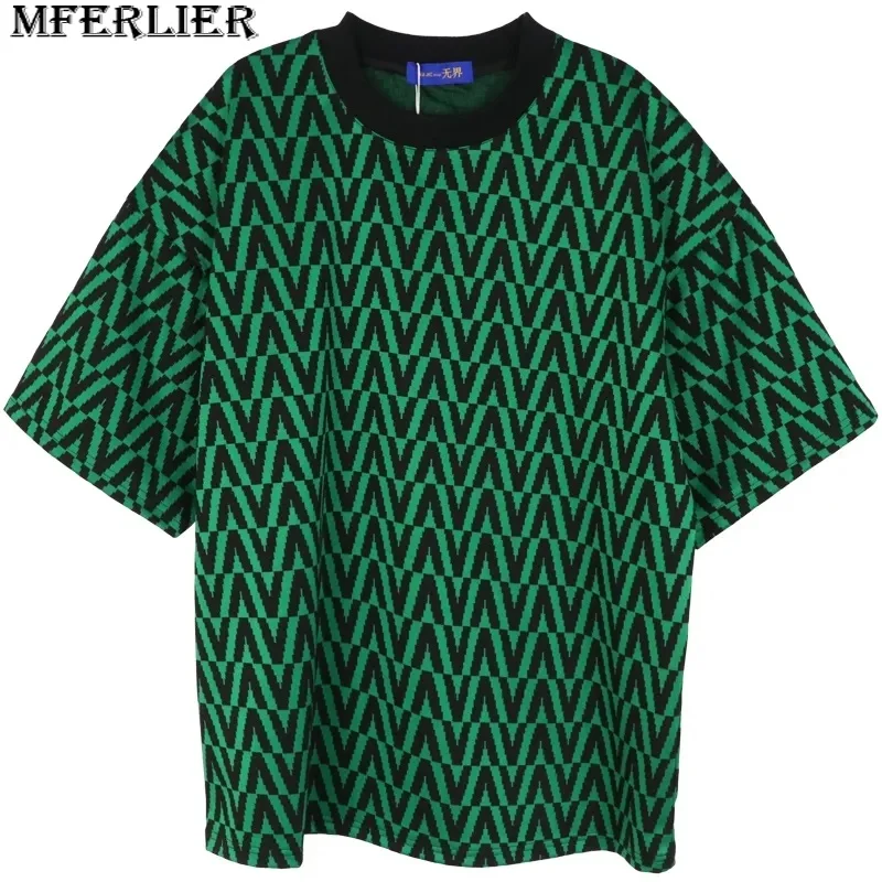 summer men geometry tshirt short sleeve print personality fashion hip hop t-shirt plus size 8XL high street tees tops green