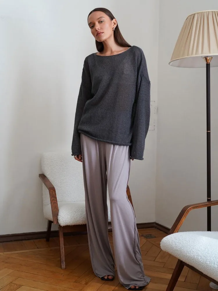 Knitted Round Neck Hollow Pullover Top Women's Summer Fashion Casual Loose Pullover Long Sleeve Streetwear Top Pullover 7 Knitted Round Neck Hollow Pullover Top Women's Summer Fashion Casual Loose Pullover Long Sleeve Streetwear Top Pullover