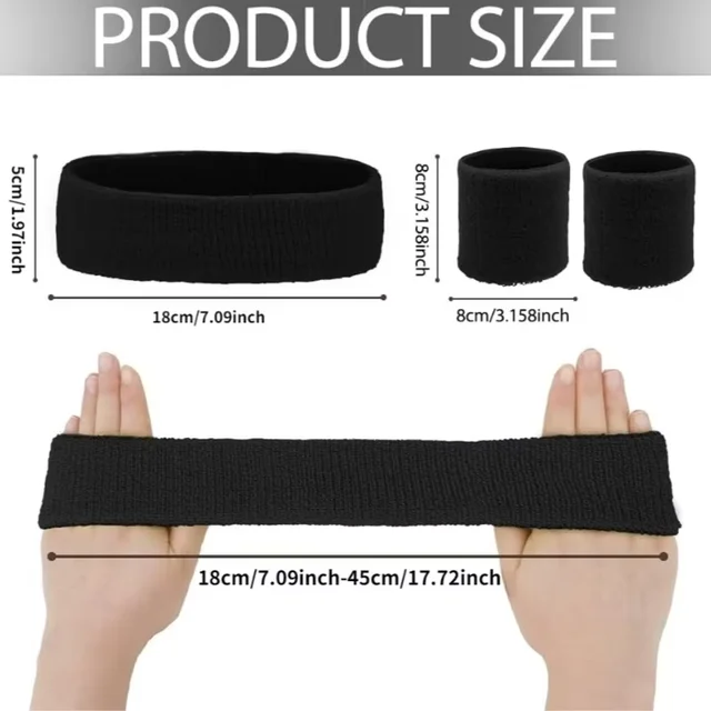 3Pcs Cotton Headbands Sweatbands Set for Running Cycling Yoga Sports Wristband Hairband Athletic Sweat Bands Moisture Wicking 5
