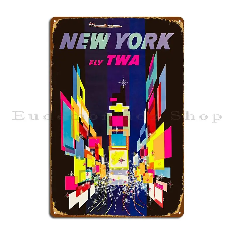 Twa Times Square New York Travel Ad Ombra Version Metal Sign Kitchen Vintage Club Party Wall Decor Character Tin Sign Poster