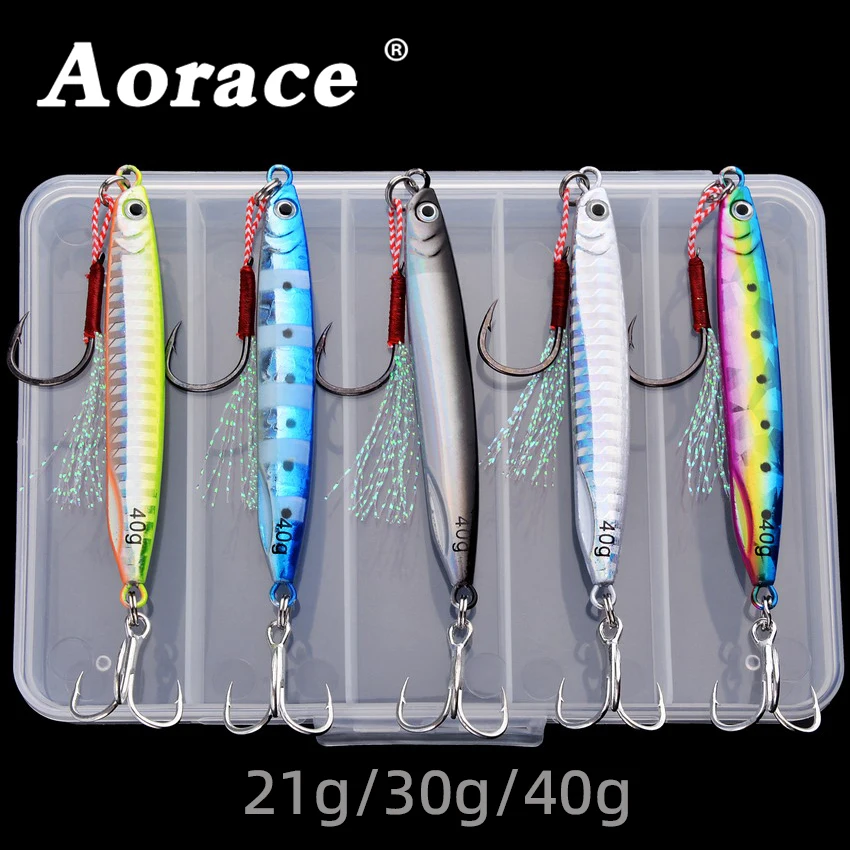 Aorace 5 Stück Metall-Jig-Löffel 21g 30g 40g Ufer-Casting-Jigging-Köder für Meeresbarsch-Angeln Künstlicher Köder Angelzubehörbox