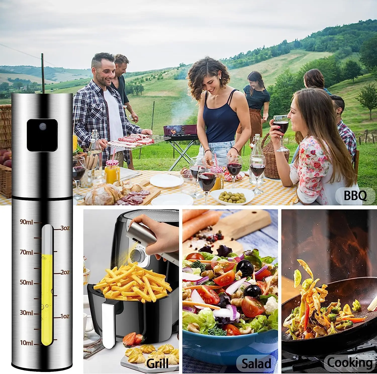 Stainless Steel Olive Oil Spraying Bottle Dispenser Sprayer Can Jar Kitchen Barbecue Tool Oil Dispenser Spraying Can