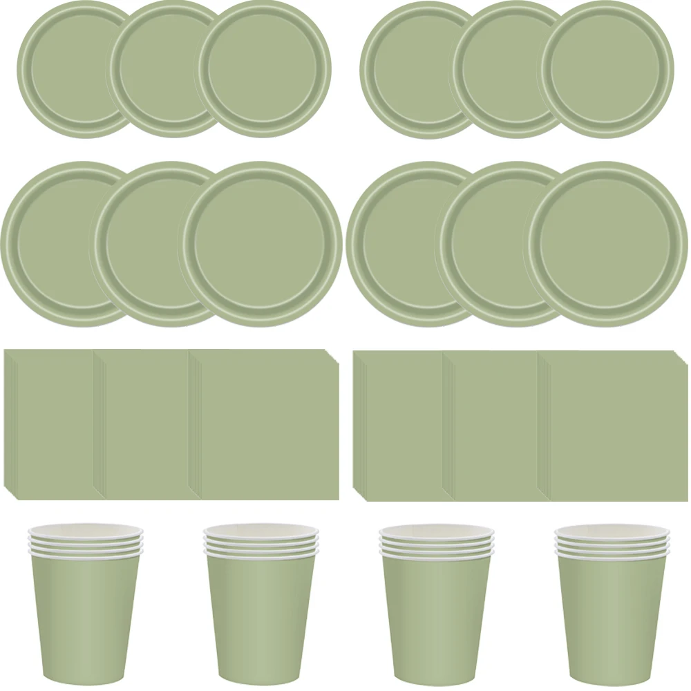 Solid Sage Green Sets Birthday Decorations For Party Disposable