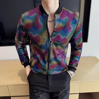 Y2K Mens Hip Hop Bomber Jacket Night Club Stage Thin Jacke Designer Clothes Jas Heren Men New Sequin Techwear Tactical Jackets