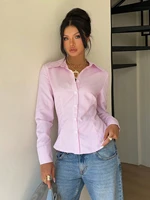 Chemise à manches longues pour femmes, élégante, Design de cravate au dos, bureau, coupe cintrée, rayures, col rabattu, chemisier, printemps automne 5