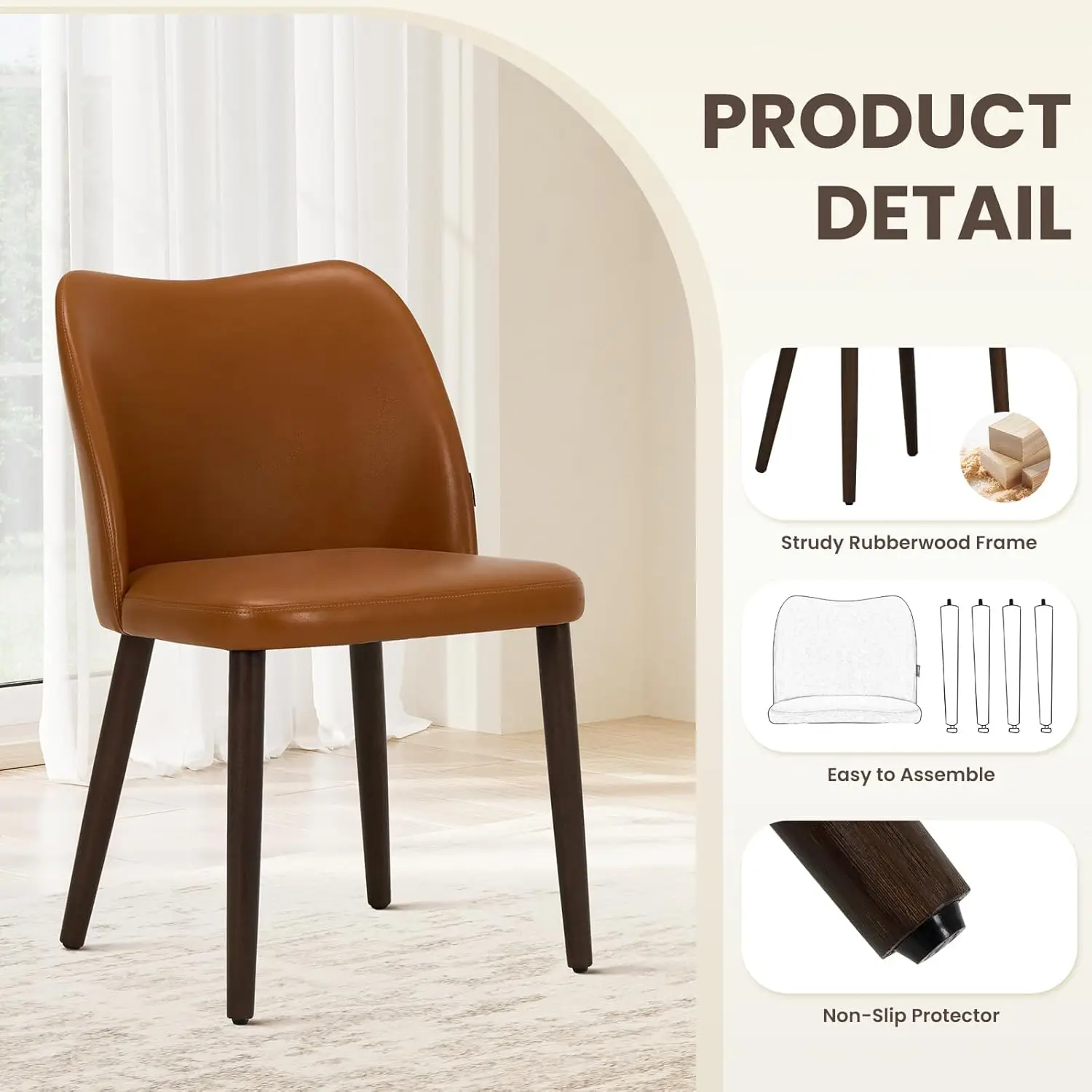 Wooden Dining Chairs Set of 2, Upholstered Kitchen Dining Room Chair, Modern Fabric Farmhouse Dinner Chair