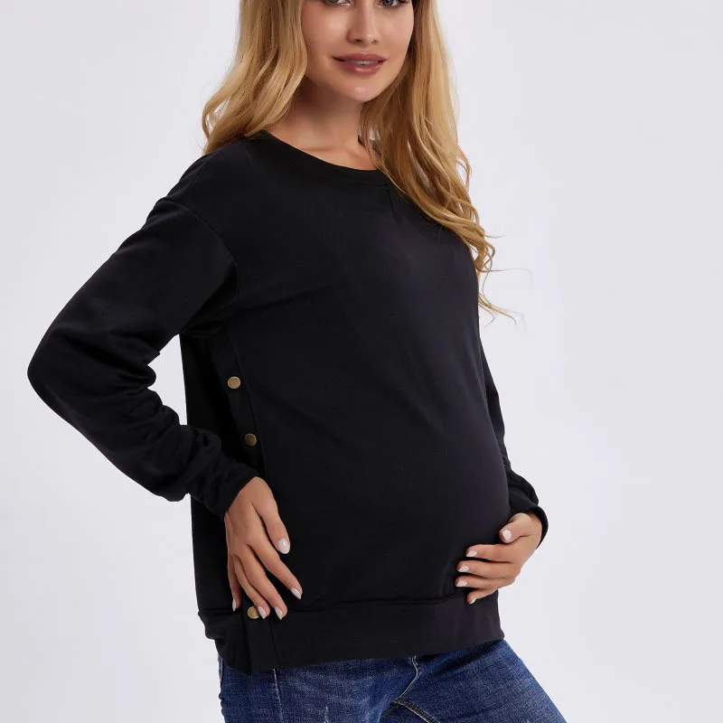 Breastfeeding Pregnant Top Pregnant Mother Clothing European and American Polyester Long-sleeved Maternity Loose Solid Sweaters Autunm Winter Clothes Women