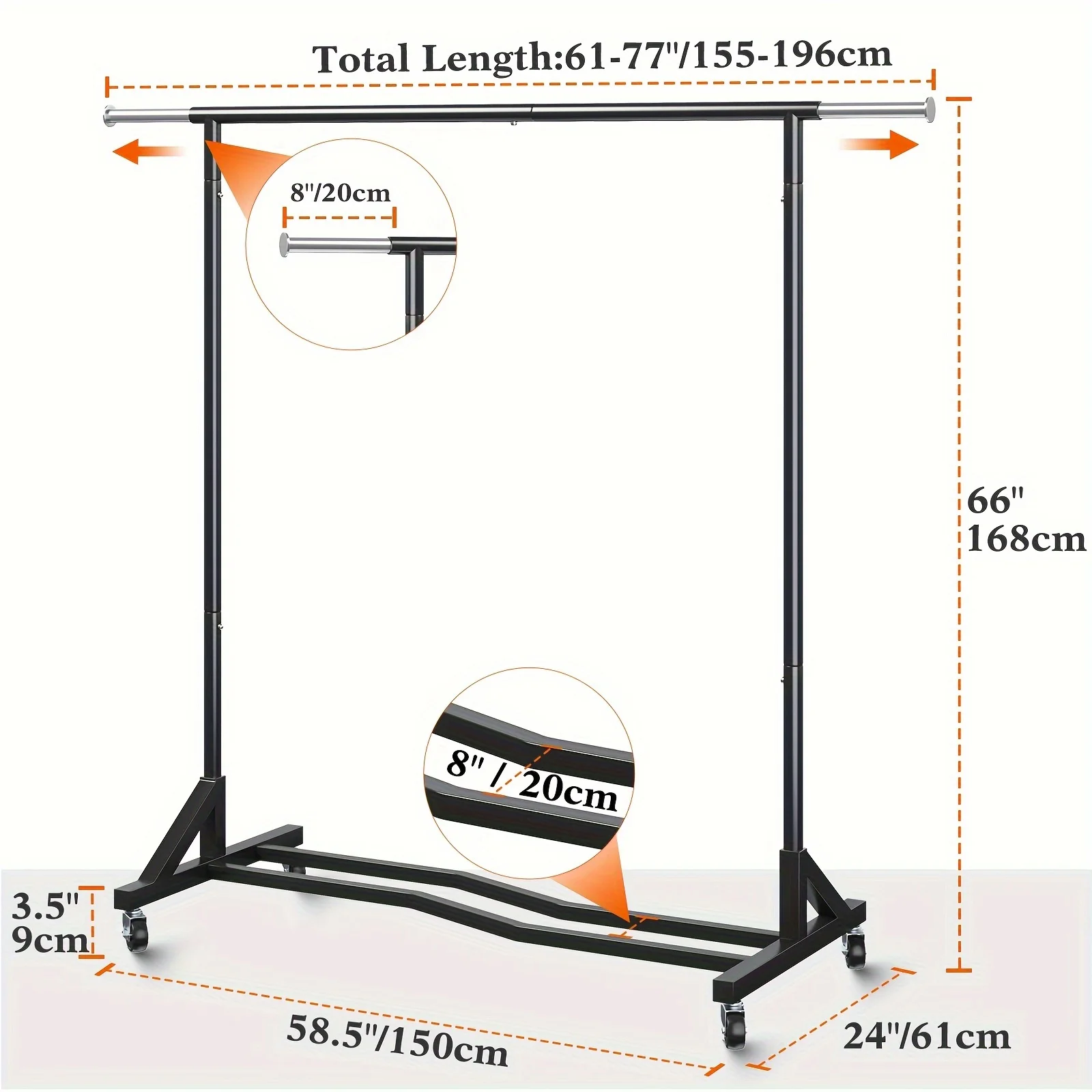 

1pc Heavy Duty Clothing Rack, Clothing Rack With Wheels, Clothes Racks For Hanging Clothes, Metal Rolling Garment Rack, 77W×6 B