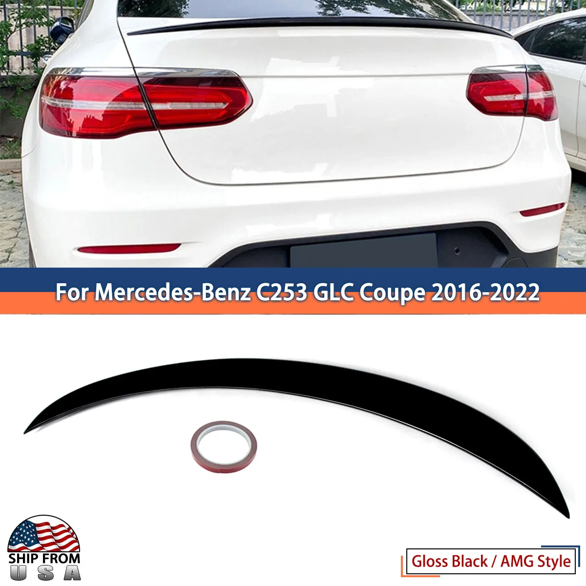 

Глянцевый черный спойлер для багажника AMG Style, крыло для 16-23 Mercedes Benz GLC C253 Coupe