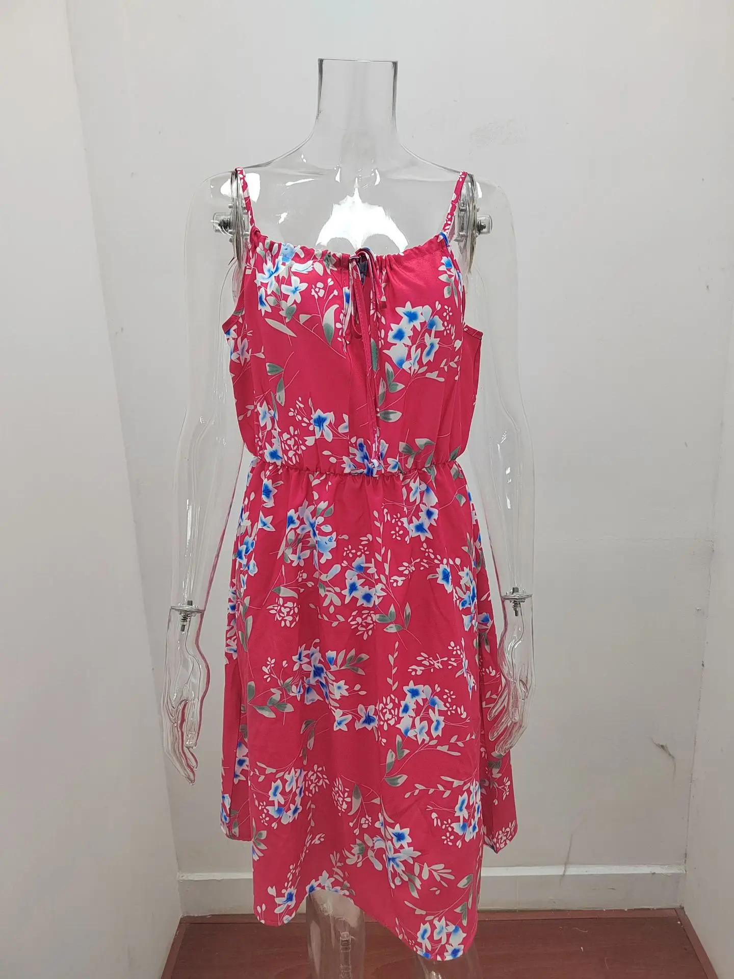 S362503e21fd04a98a7b037bb0a4fda63U European and American New Summer Elegant Sleeveless Dress Pullover Print Elastic Waist Strap Short Skirt for Women Mallzona