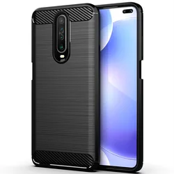 Custodia per telefono in silicone antiurto con supporto - Design in fibra di carbonio spazzolata