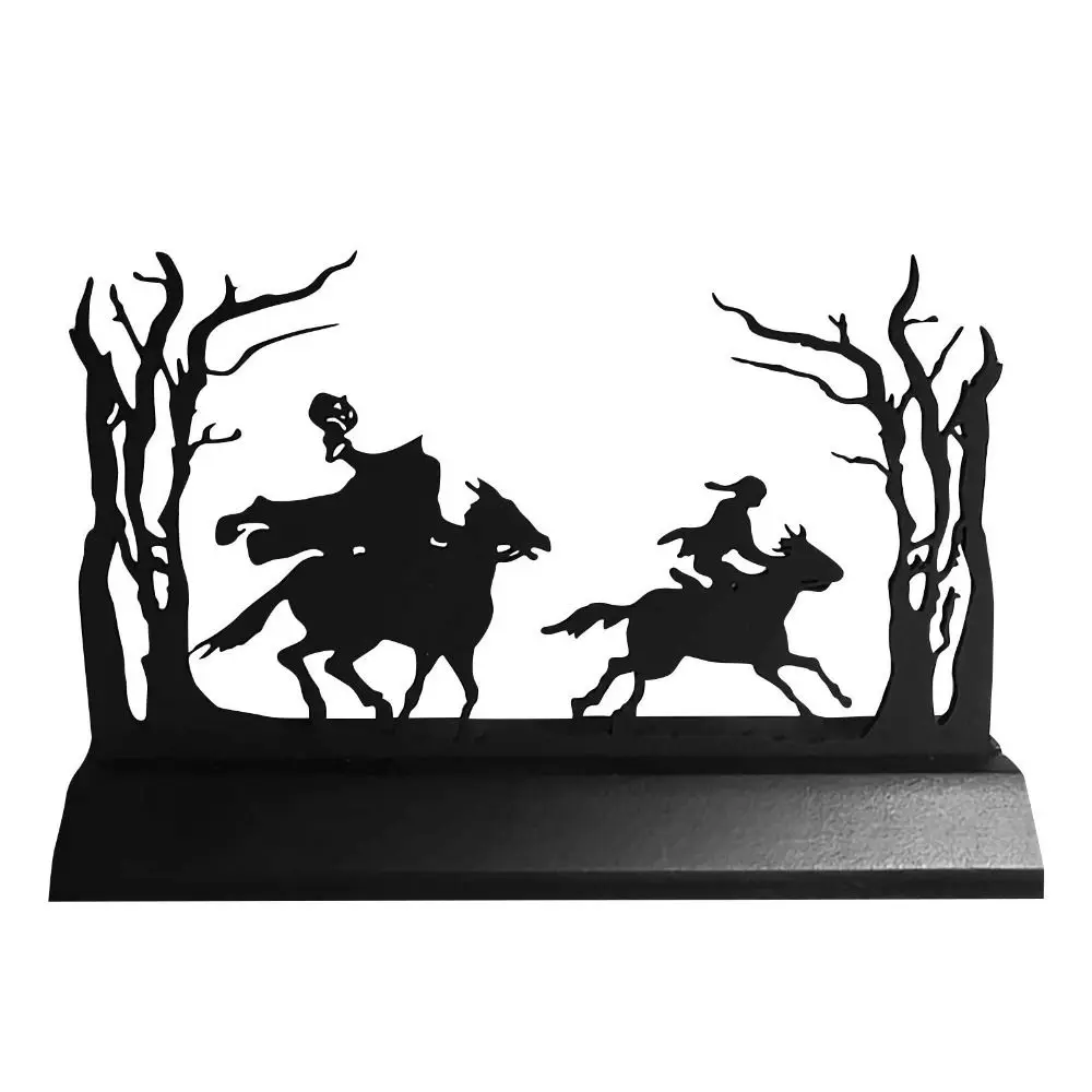 

Synthetic Resin Headless Horseman Scene Silhouette Black Resuable Halloween Hollow Headless Horseman Standing On Desk Durable