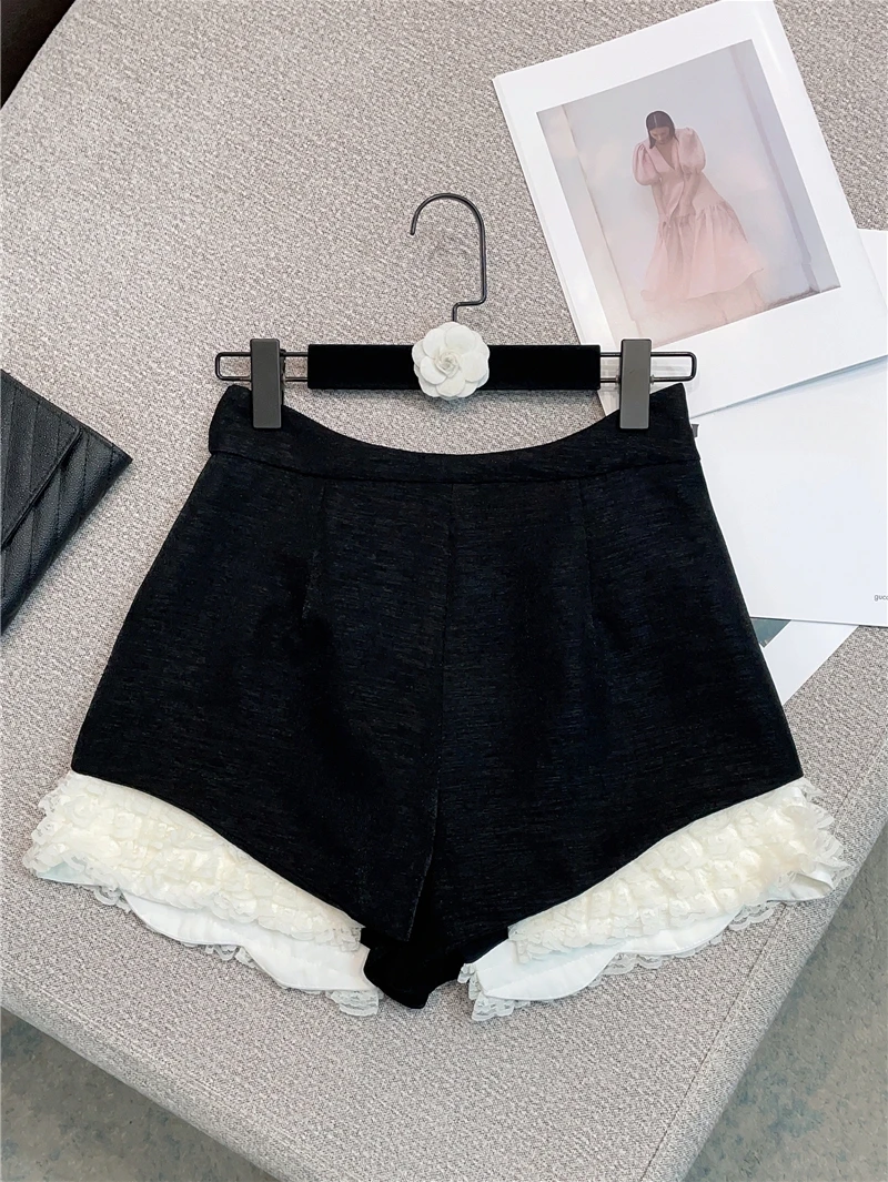 2024 Spring Summer New Retro French Classic Sweet All-Matching Slimming Wide-Leg Version Lace Edge High-Waisted Trousers Skirts