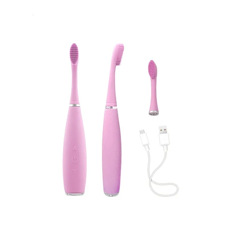 IPX7 silicone toothbrush 2 brush heads 150mAh USB Charging Automatic Vibrate Dental Electrical 5