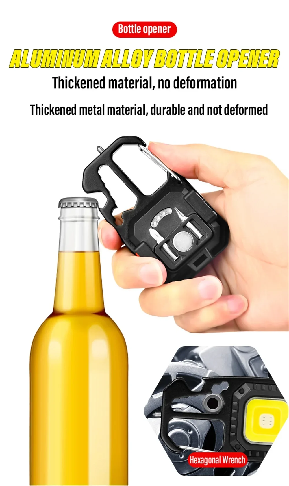 Description Picture 4 of itemRechargeable Mini COB Keychain Light, Multi-function Super Bright Flashlight, Outdoor Camping Light with Magnet, Screwdriver