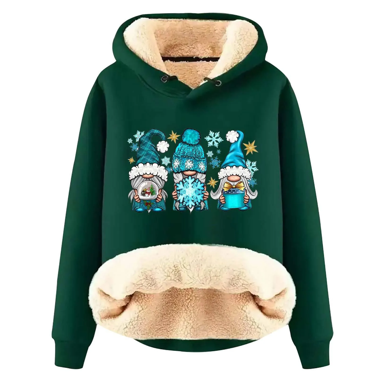 Women's Long Sleeved Christmas Printed Fleece Warm Hooded Lightweight Sweatshirts for Women Womens Graphic Long Sleeve