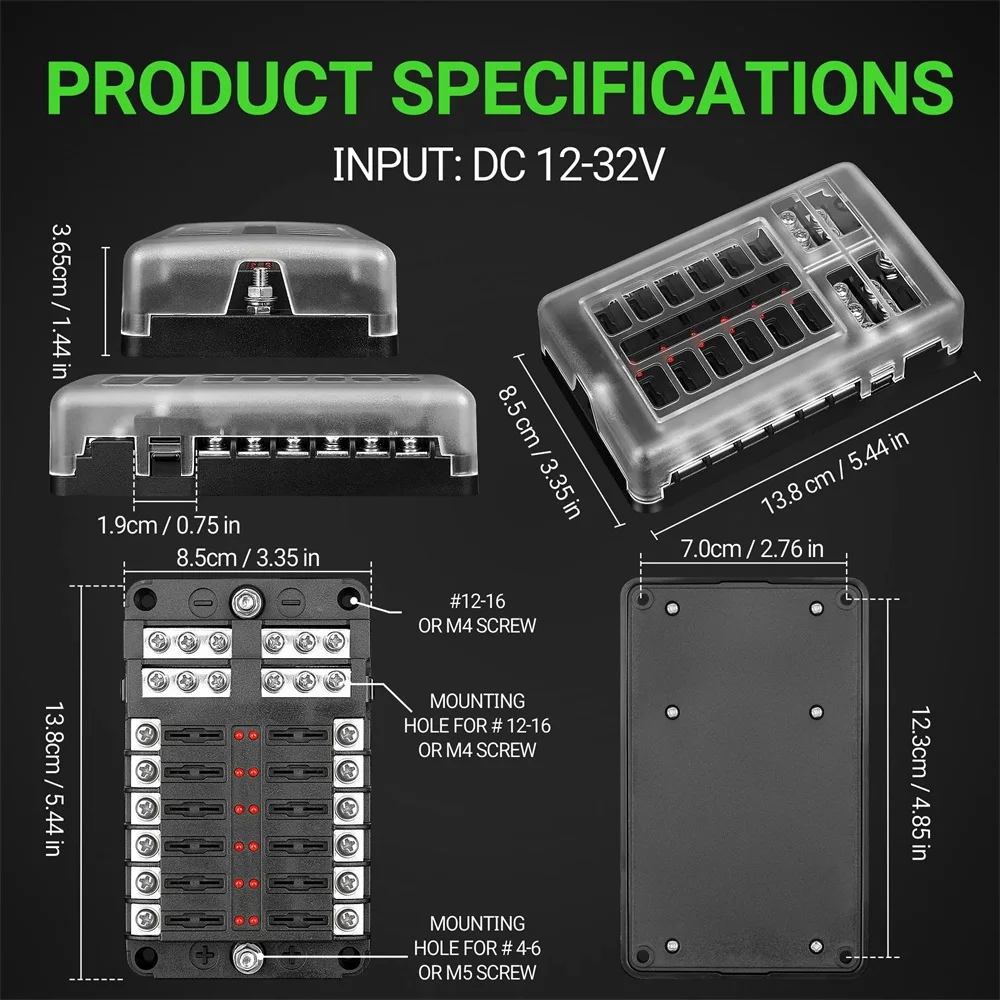 12V 24V 6 웨이 12 웨이 블레이드 퓨즈 박스 홀더, 자동차 보트 퓨즈 홀더 블록 전원 패널 보드 캠핑 RV 트럭 액세서리 세트