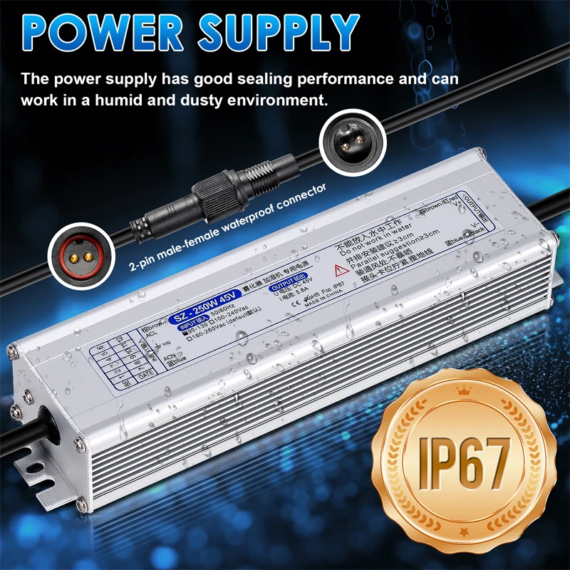 DC 45V 6헤드 초음파 분무기 산업용 미스트 메이커 포거 250W 방수 전원 공급 장치, 온실 가습기 미스트 포그 머신용